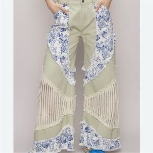 POL Floral Patchwork Wide-Leg Pants